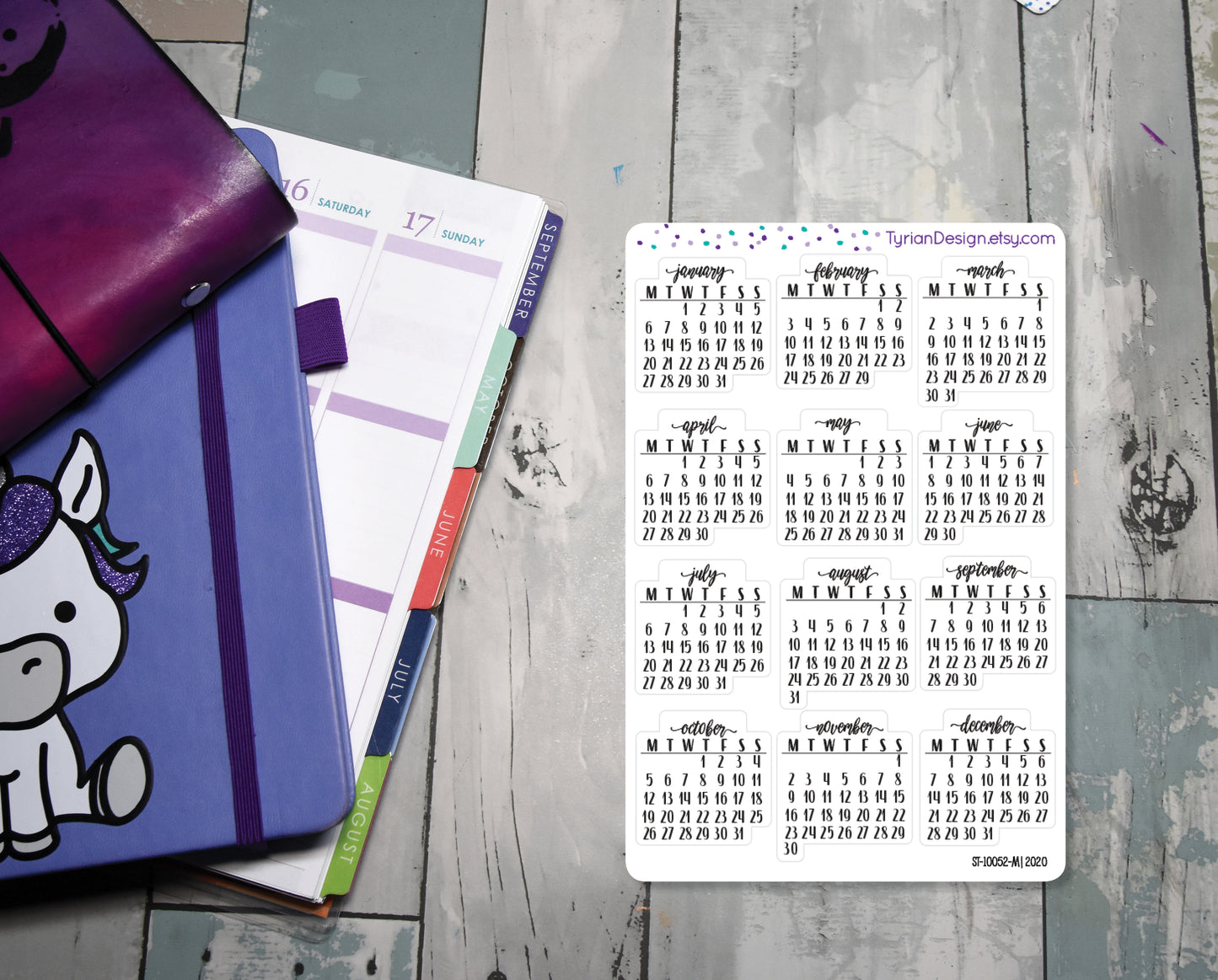 Small Monthly Stickers (Monday Start) January - December 2025, 2026, 2027, 2028, 2029, 2030