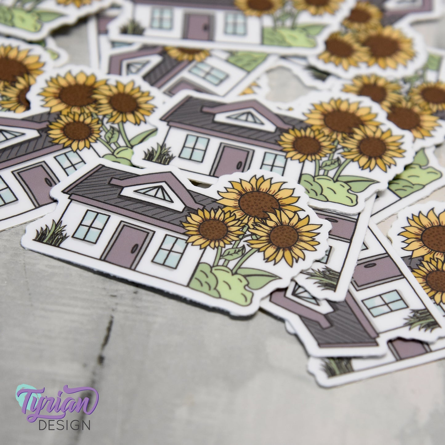 Sunflower House Vinyl Sticker | High quality weather proof vinyl | 2"x 1.4" | Fairy House Sticker| Little House sticker | Tumbler Sticker