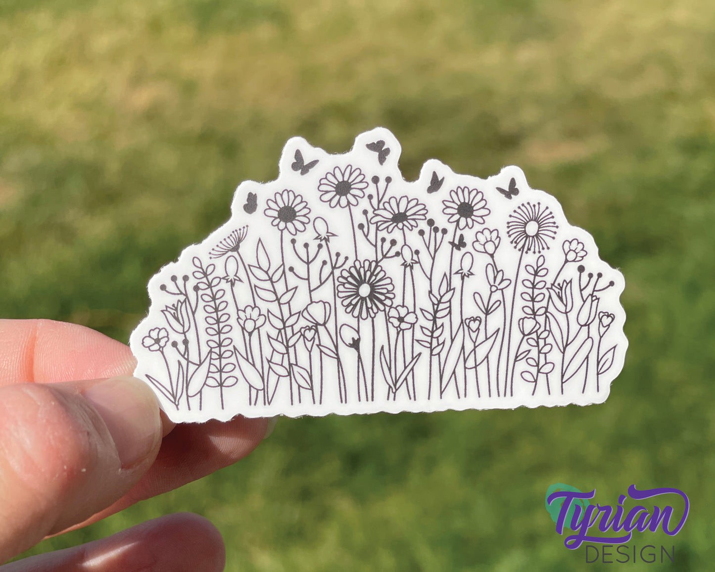 Wild Flowers Vinyl Sticker | high quality weather proof vinyl | 3 x 1.5" | Black and White Flower sticker