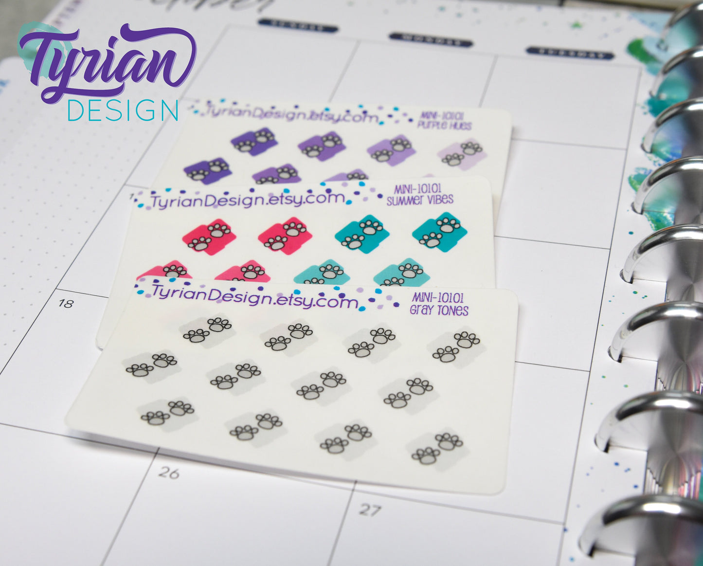 Paw Print Icon Stickers. Various color options. Dogs, Cats, Guinea Pigs stickers for Planners, journals, calendars mini sticker sheet