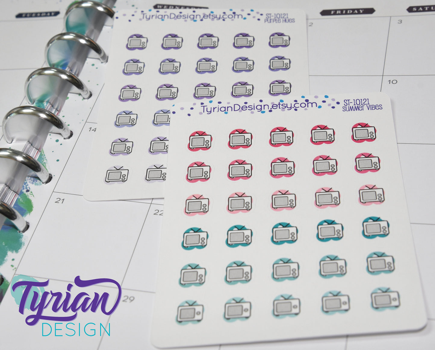 TV Icon Stickers | 24 Stickers | .5" x .5" Each | Various Colors