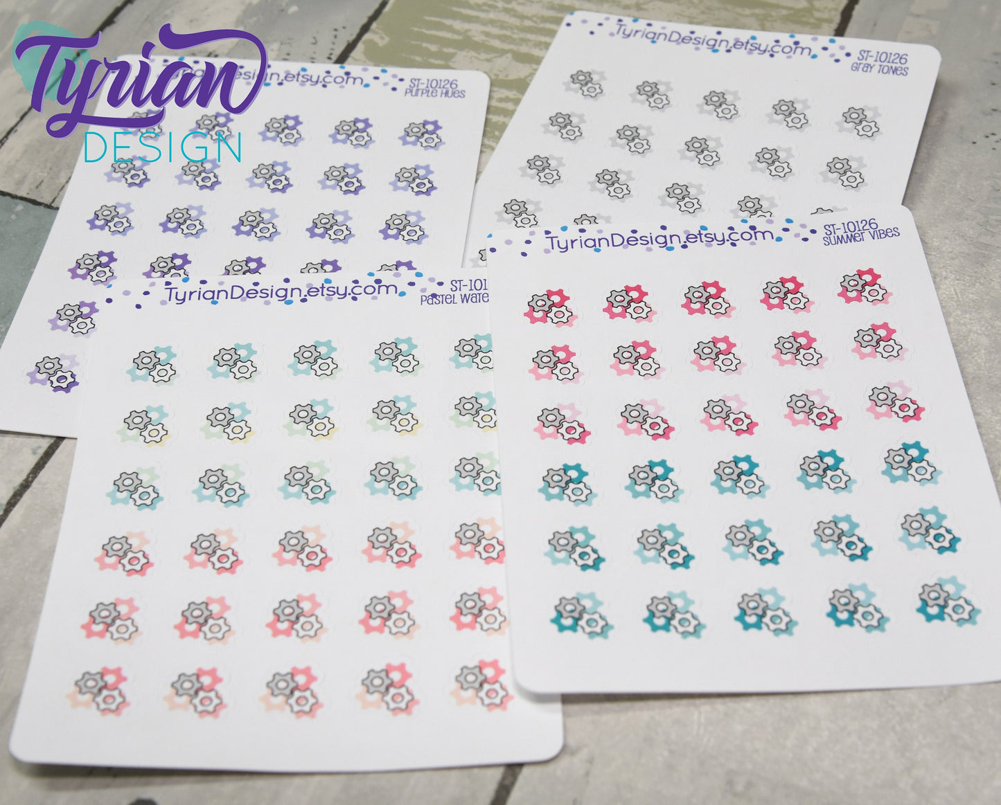 Gears Icon Stickers. | 24 Stickers | .5 x .5 " each