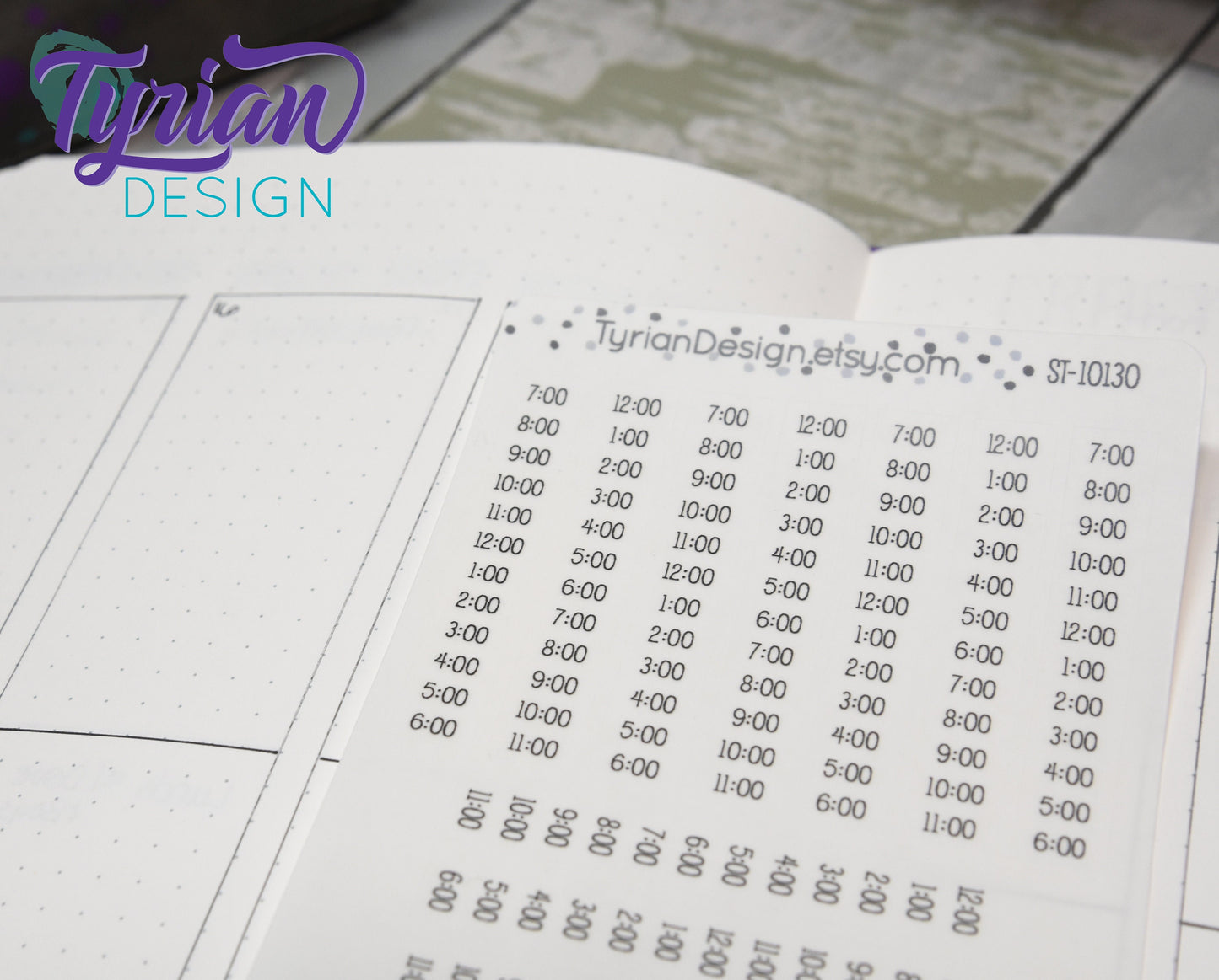 Time strip Hourly Vertical Stickers | Fits 5mm Journals