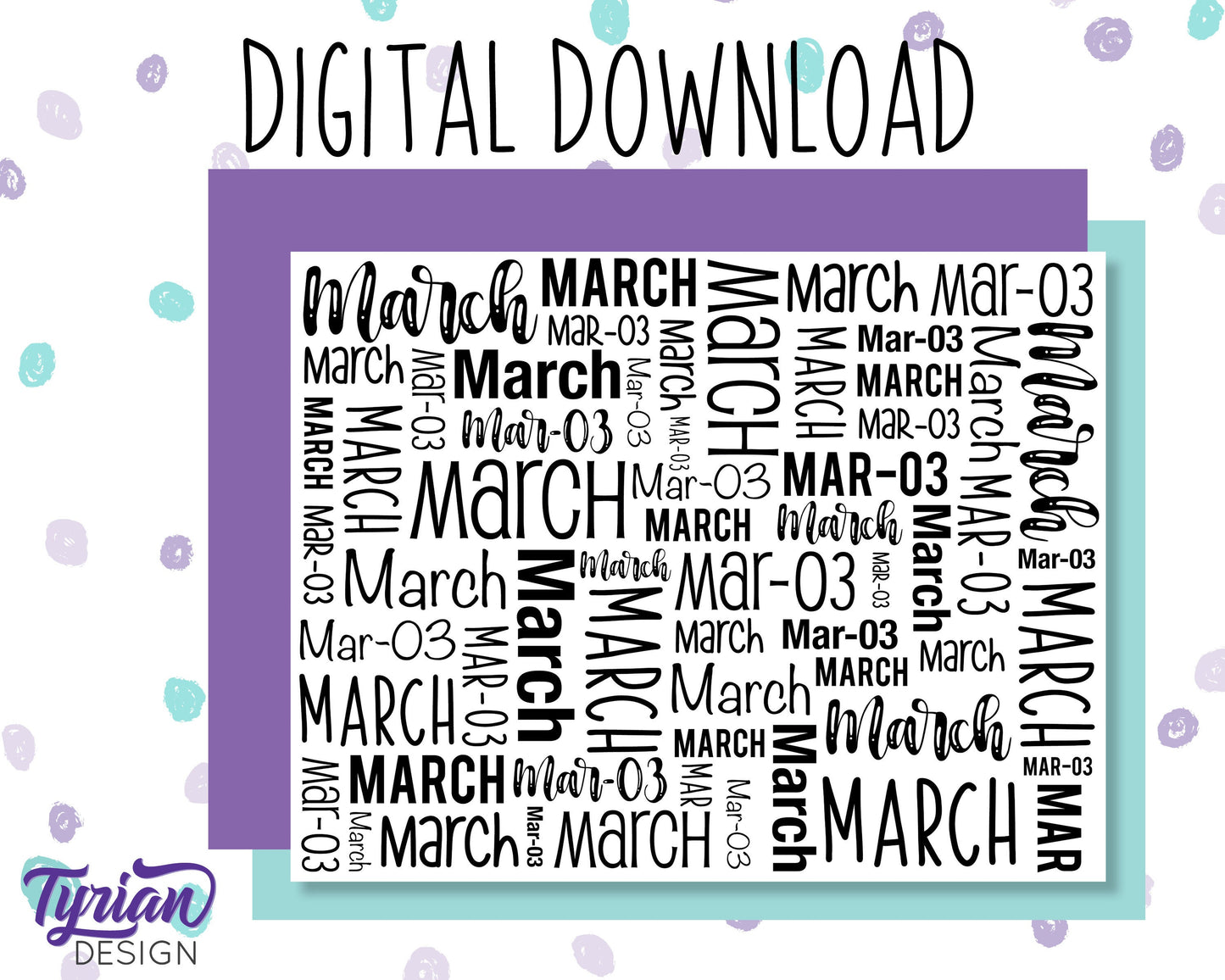 Digital Paper - March Word cloud Pattern