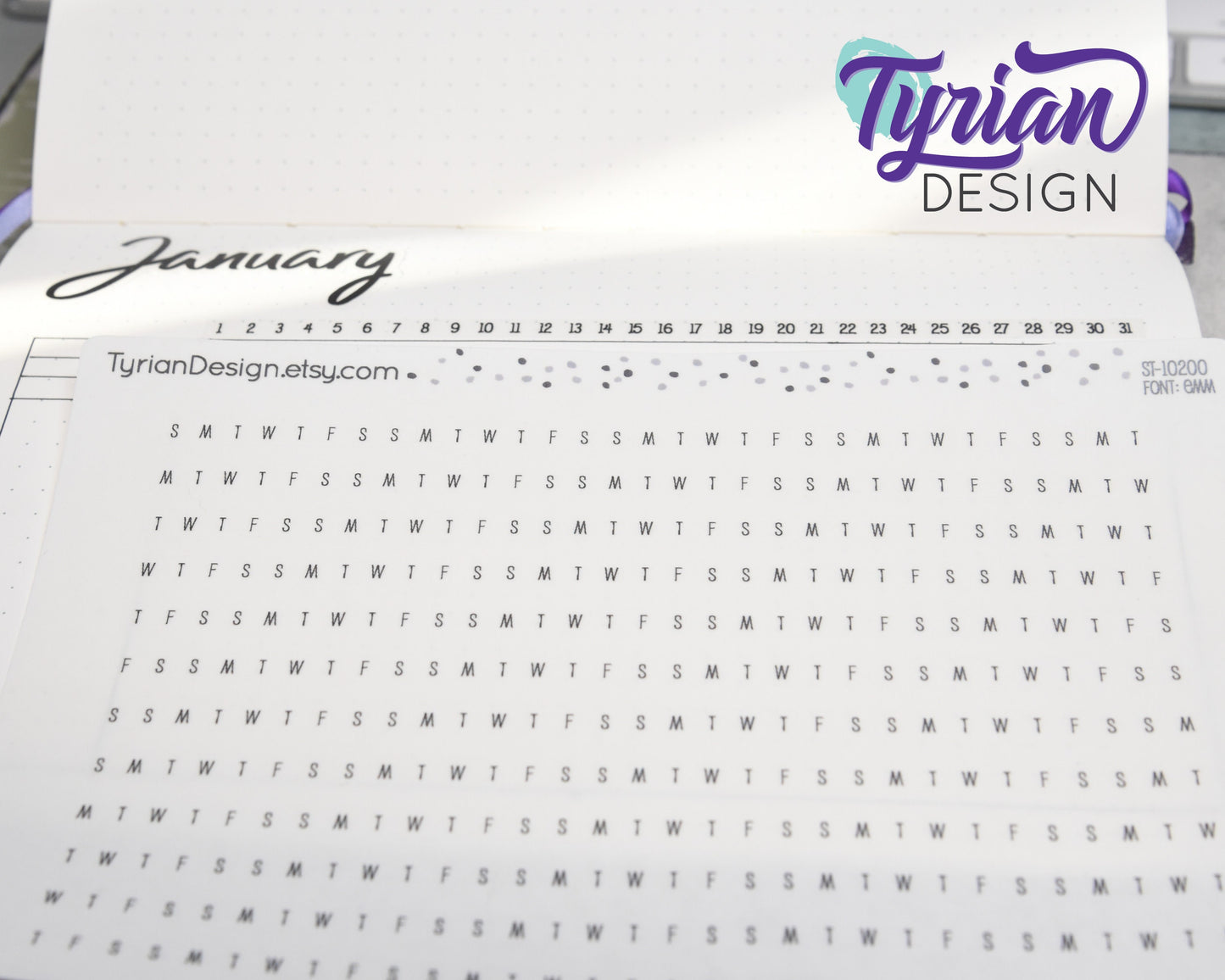 5mm Days of the week for Horizontal Habit Tracker Stickers | 12 Stickers | 5mm x 155mm