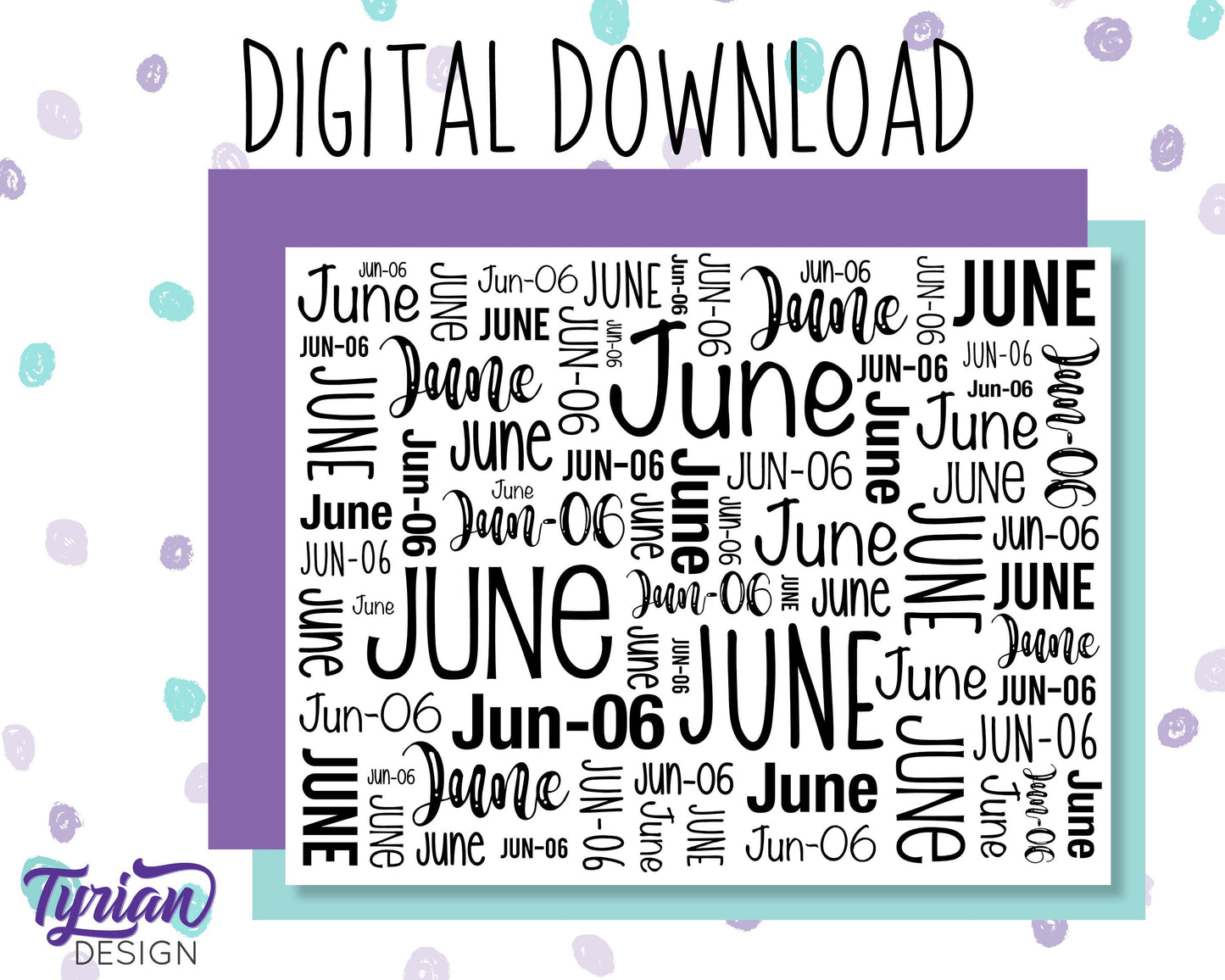 Digital Paper - June Word cloud Pattern