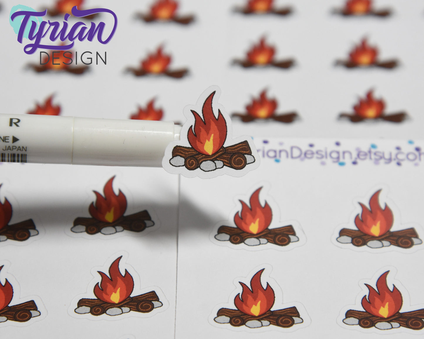 Hand Drawn Camp Fire Stickers | 12 Stickers | .86 x .82" each.