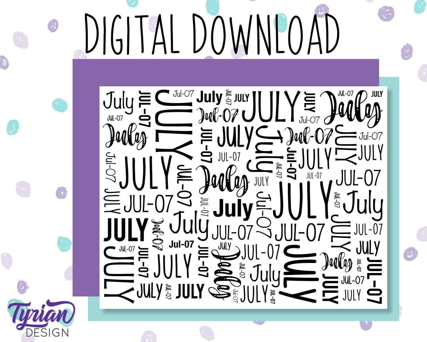 Digital Paper - July Word cloud Pattern