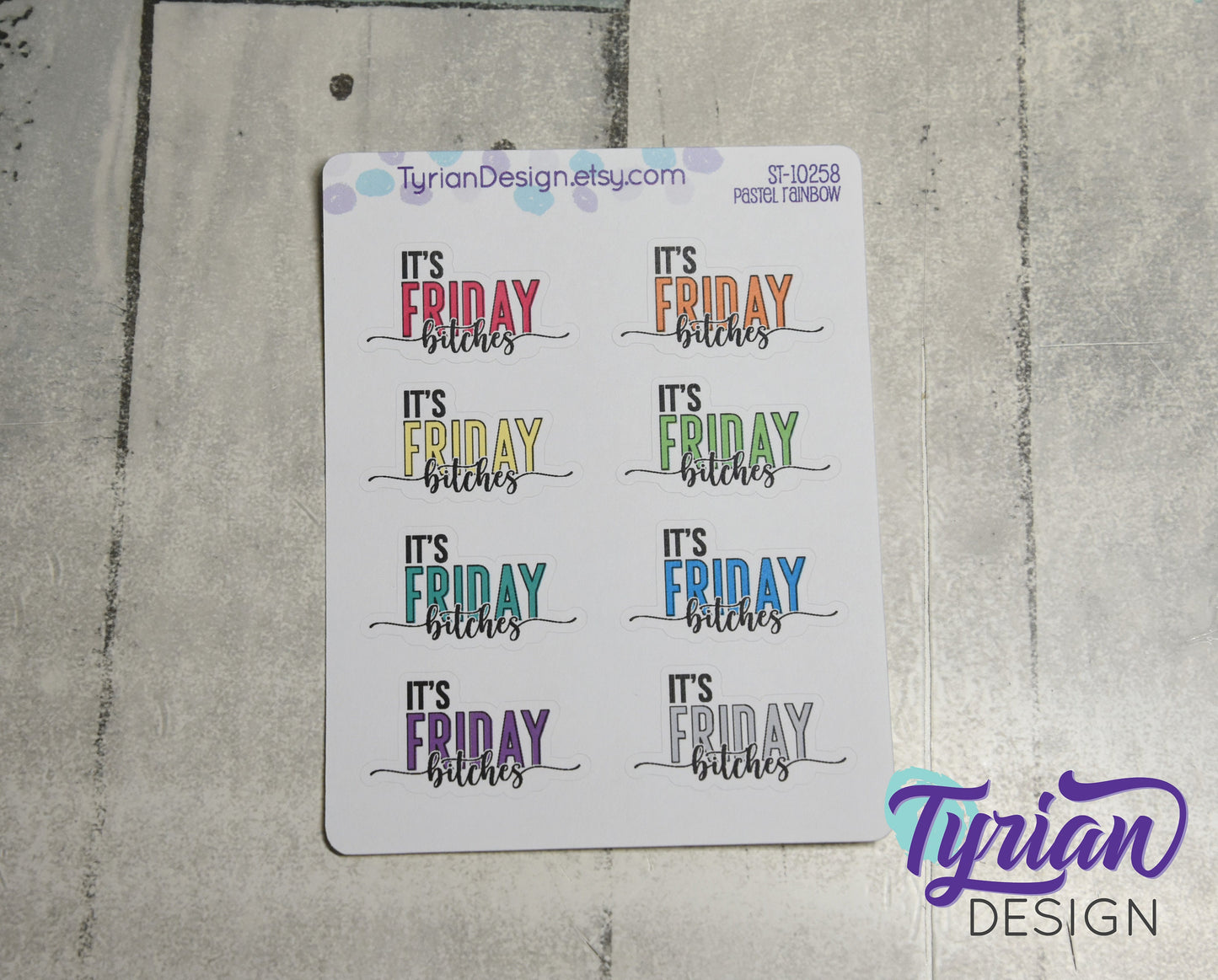 It's Friday Stickers | 8 Stickers | 1.43" x .8" Each | Various Colors