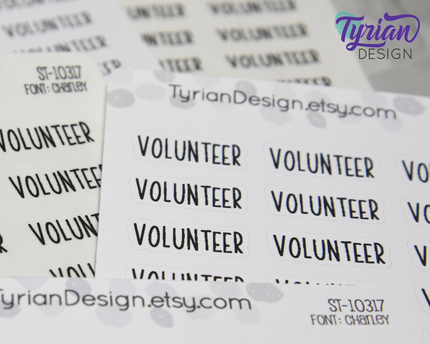 Volunteer Stickers | 1 x .34" each | 24 stickers | Charlie Font