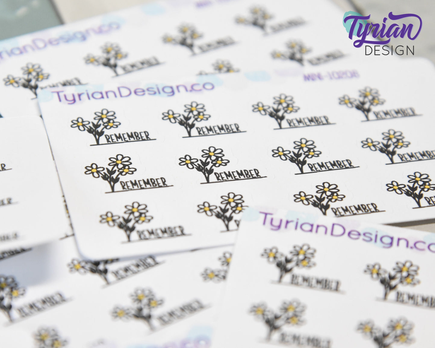 Mini Daisy Remember Stickers | Mini Sheet of Daisies | 12 Stickers | .73 x .56" each | 3.375" x 2.125" Mini Sheet | White or Clear Matte