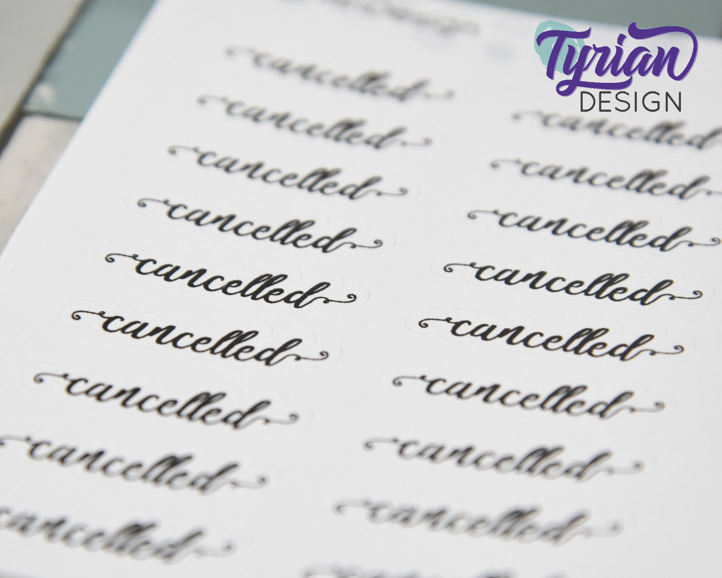 Cancelled Stickers | 1.24" x .33" each | 18 Stickers | Curlie Font