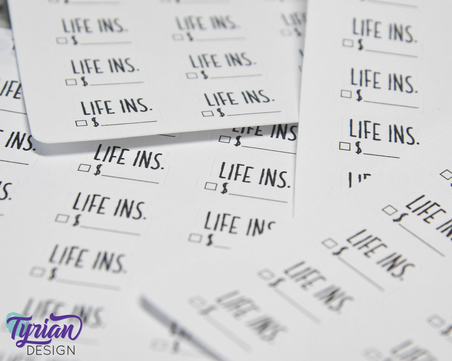Life Insurance Stickers | 18 Stickers | .78" x .54" Each | Charley Font