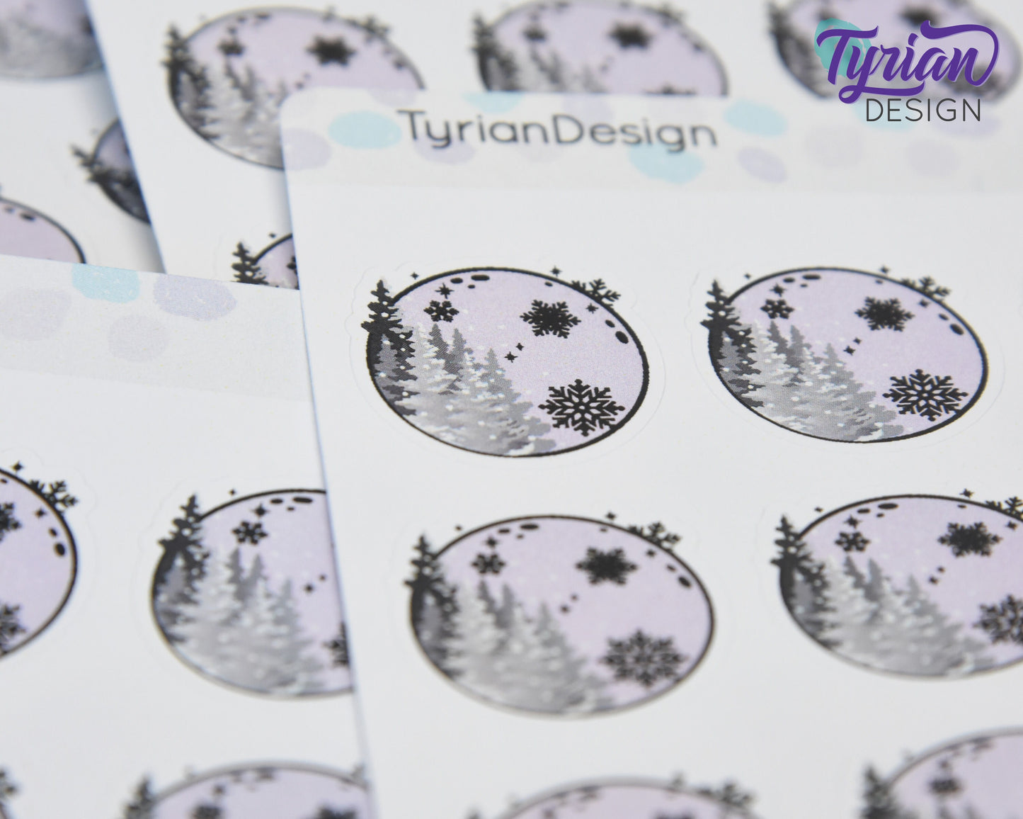 Full Moon Stickers | Winter Full Moon with Snow | 9 Stickers per sheet | 1 x 1" Sticker size | | 3.5 x 4.5" Sheet | White or Clear Matte