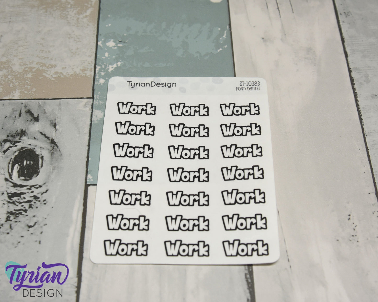 Work Stickers | 21 Stickers | .96" x .47" Each | Detroit Font