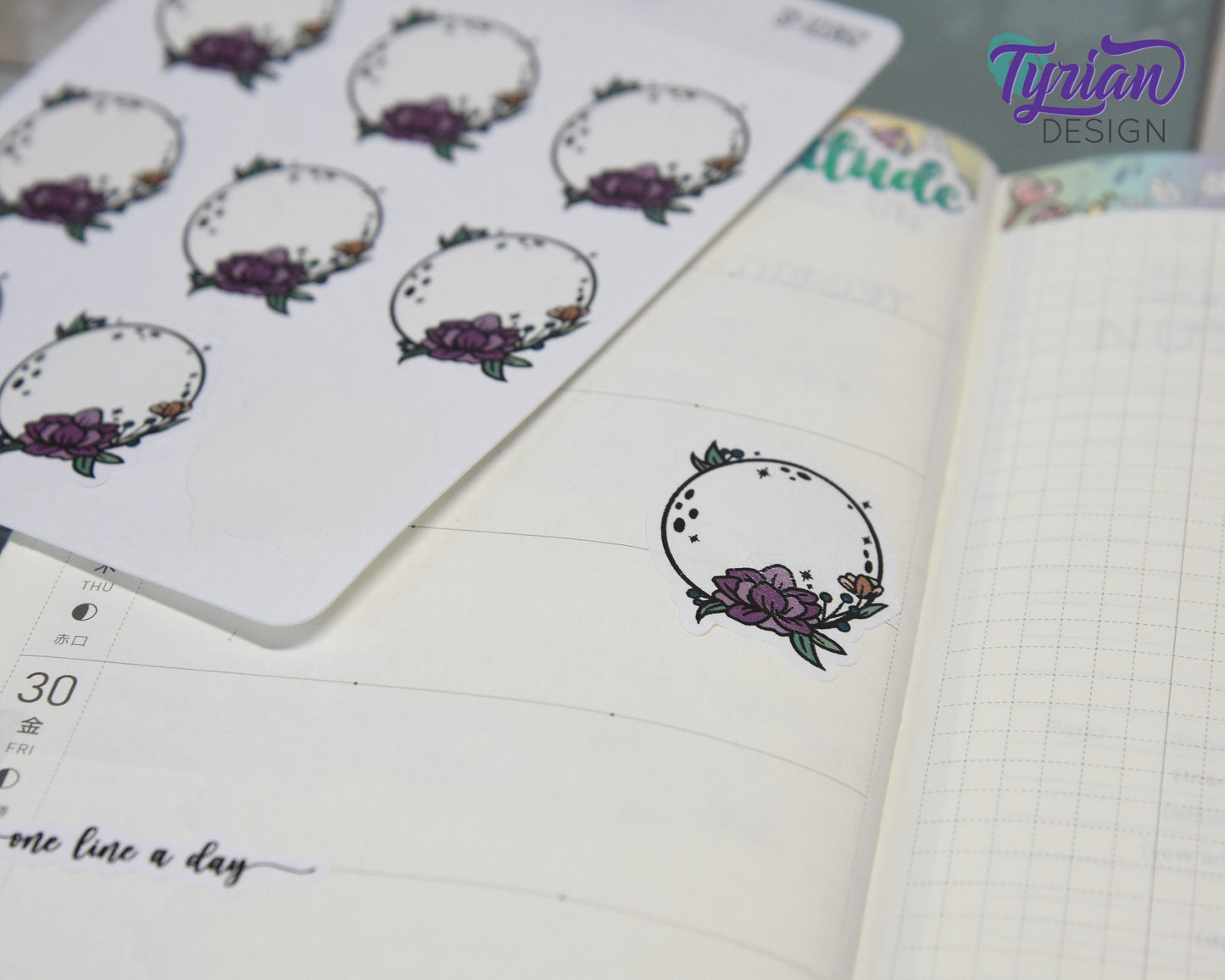 Moon Stickers | Variety Sheet of Moons | 9 Different Stickers per sheet | 1 x 1" Sticker size | | 3.5 x 4.5" Sheet | White or Clear Matte