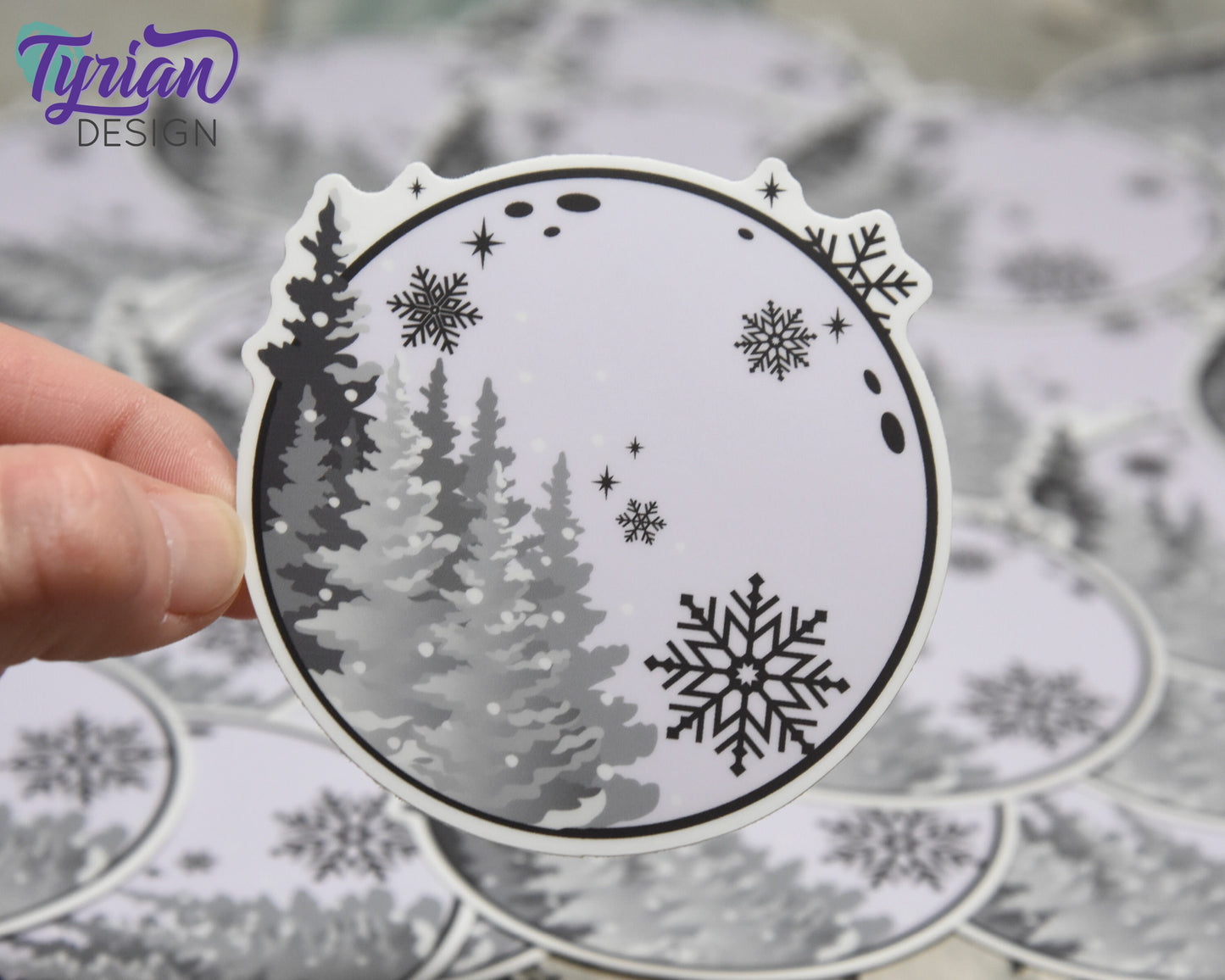 Full Winter Moon Vinyl Sticker | High quality weather proof vinyl | 3" | Moon with Trees sticker | Moon Sticker
