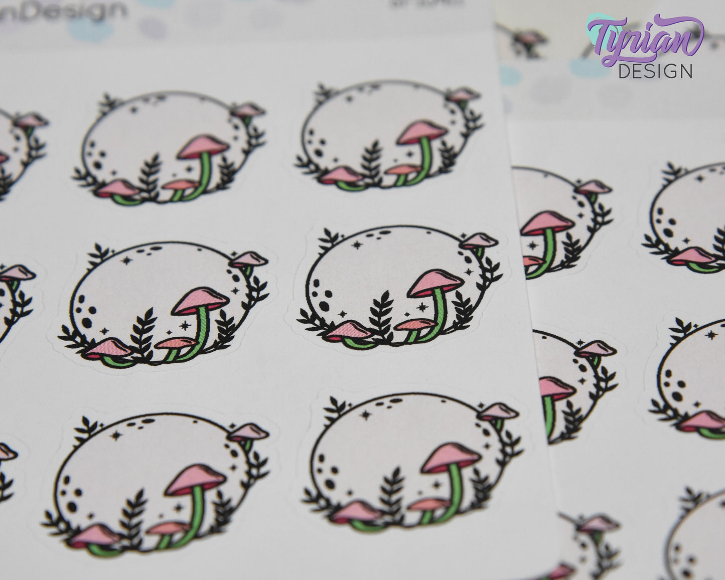 Pink Moon Stickers | Full Mushroom Moon | 9 Stickers per sheet | 1.1 x 1" Sticker size | | 3.5 x 4.5" Sheet | White or Clear Matte