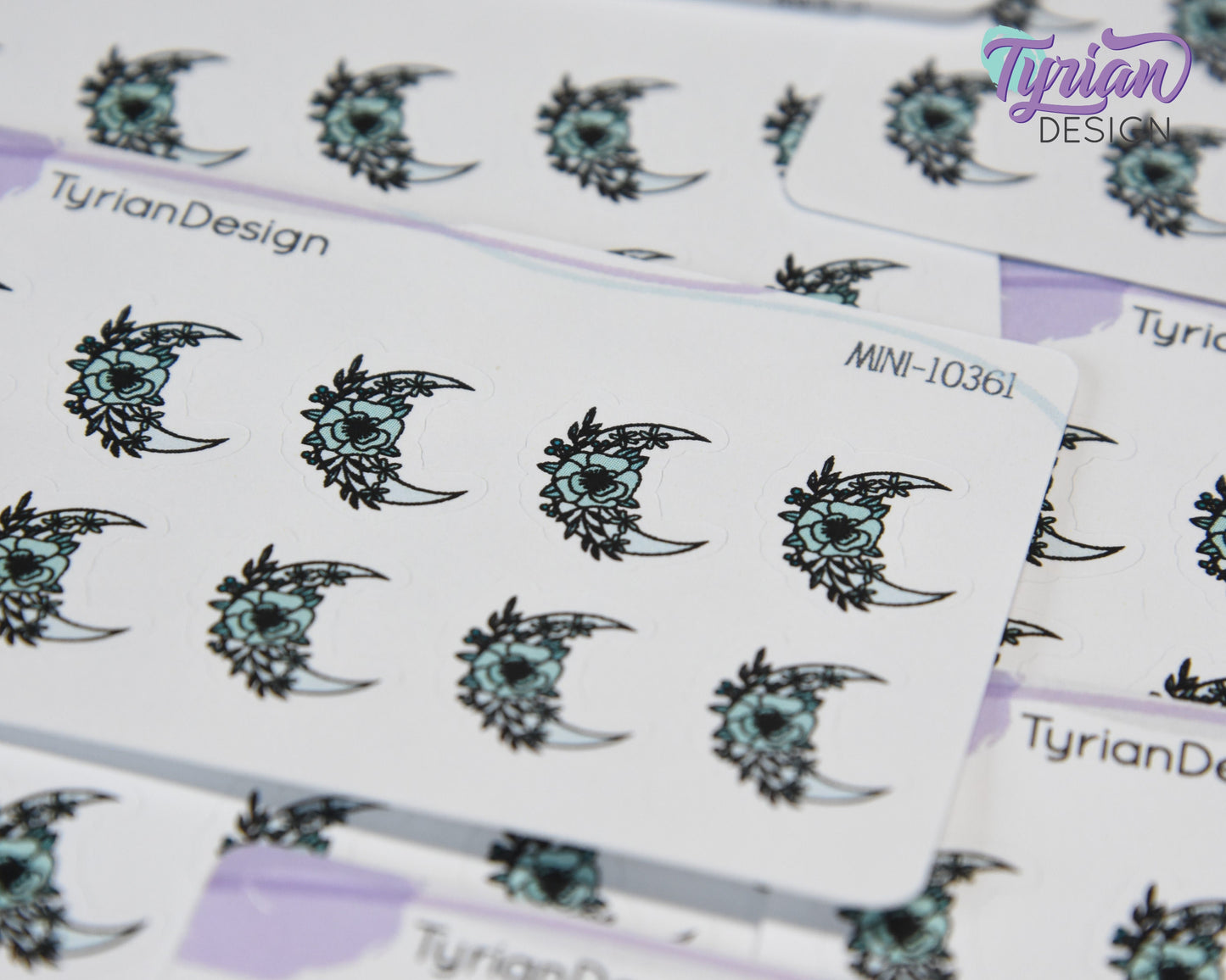 Mini Moon Stickers | Mini Sheet of Turquoise Moon | 10 Stickers | .6 x .65" each | 3.375" x 2.125" Mini Sheet | White or Clear Matte
