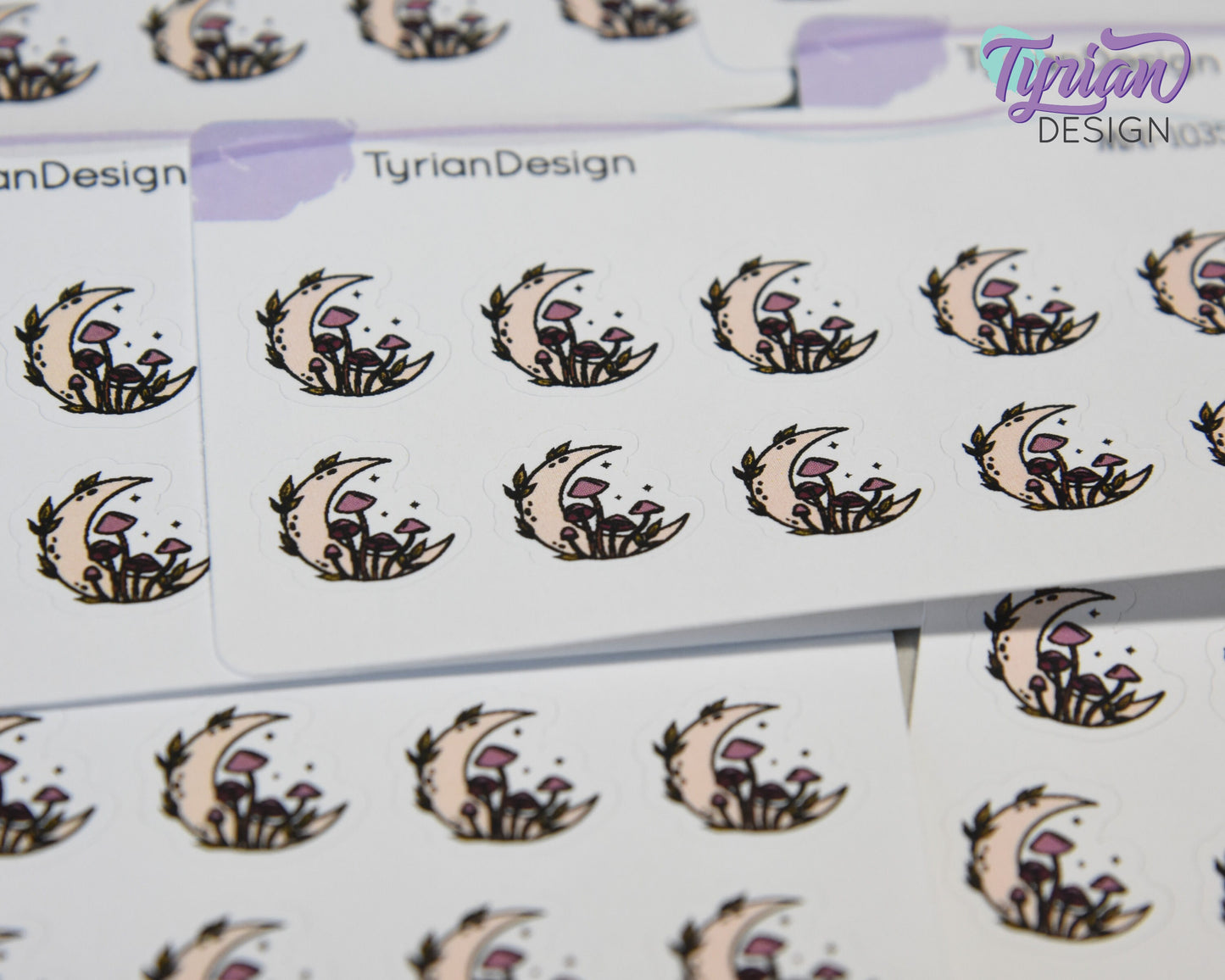 Mini Moon Stickers | Mini Sheet of Fall Mushroom Moon | 10 Stickers | .6 x .6" each | 3.375" x 2.125" Mini Sheet | White or Clear Matte