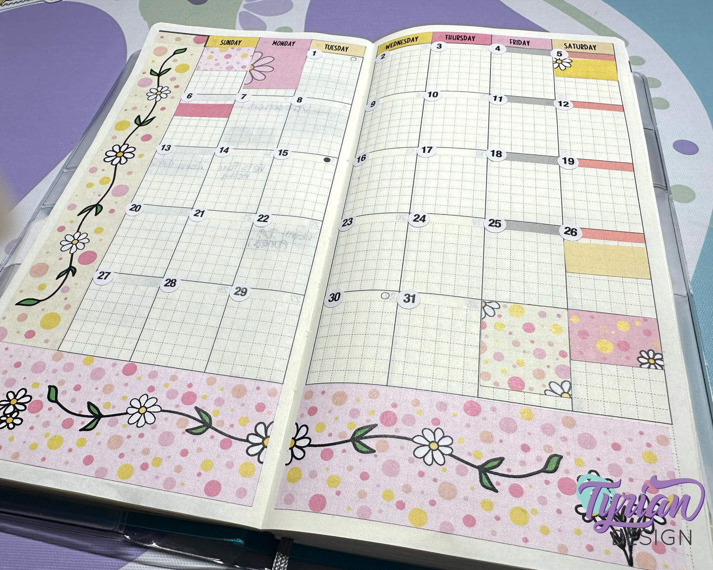 Pink Daisy Monthly Kit | Hobonichi Weeks | 17 Stickers