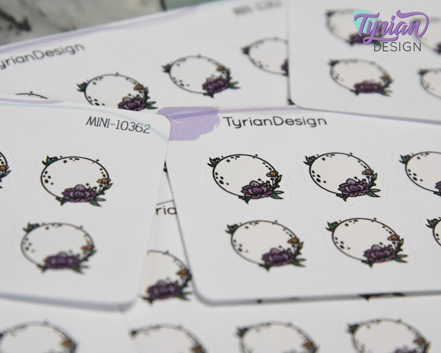 Mini Moon Stickers | Mini Sheet of Full Purple Flower Moon | 8Stickers | .65 x .65" each | 3.375" x 2.125" Mini Sheet | White or Clear Matte