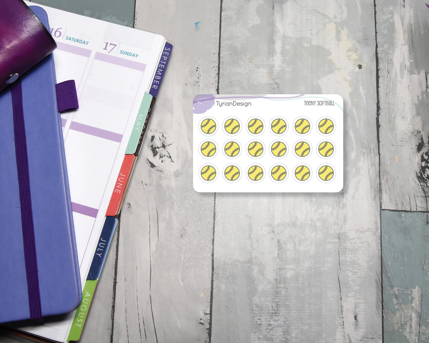 Softball Stickers | Tiny Softball stickers | Mini sheet | 18 stickers | .45 x .45" each | Softball icon | White or Clear Matte