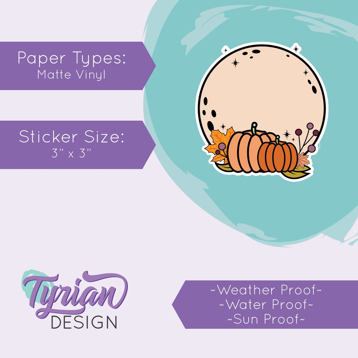 Pumpkin Moon Vinyl Sticker | High quality weather proof vinyl | 3 x 3" | Fall Full Moon | Pumpkin Full Moon sticker | Shades of Autumn