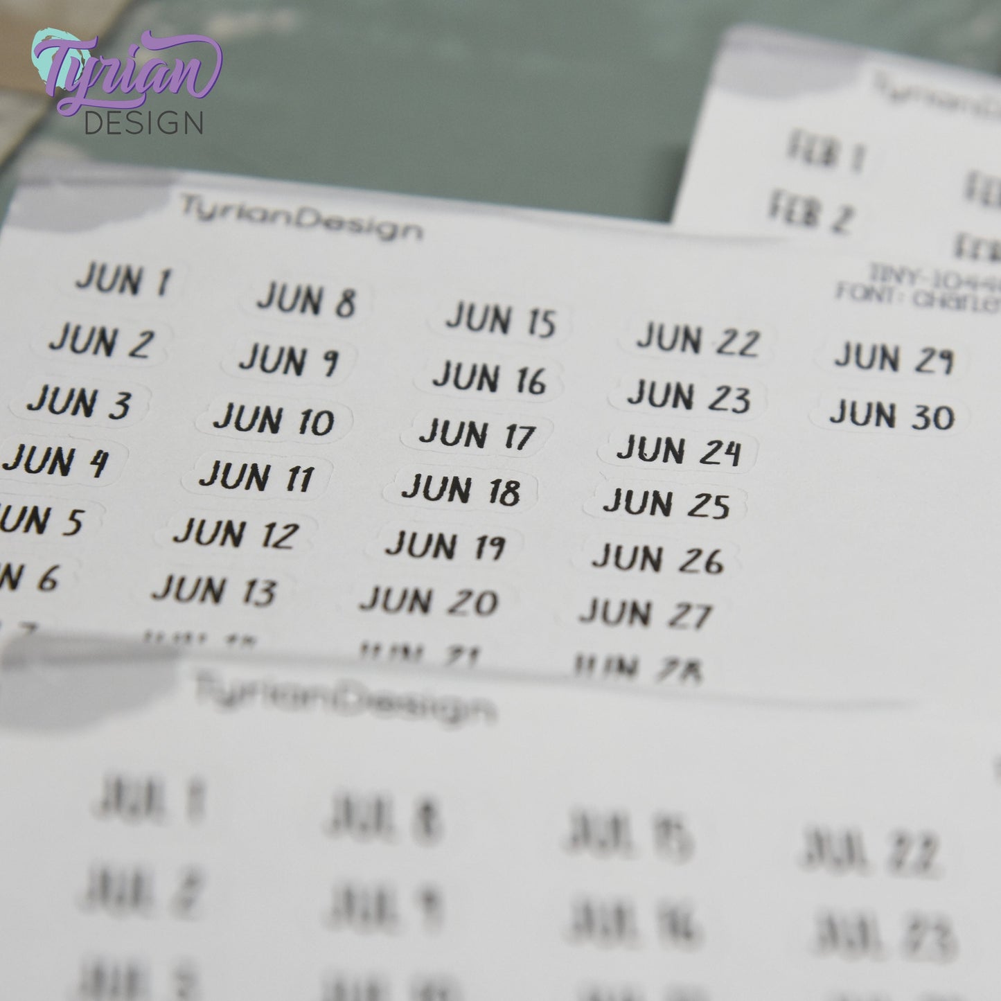 Tiny Monthly Days Stickers | 1-31 (varies by month) stickers | .47" x .27" Each Approx. | White or Clear Matte | Font: Charley
