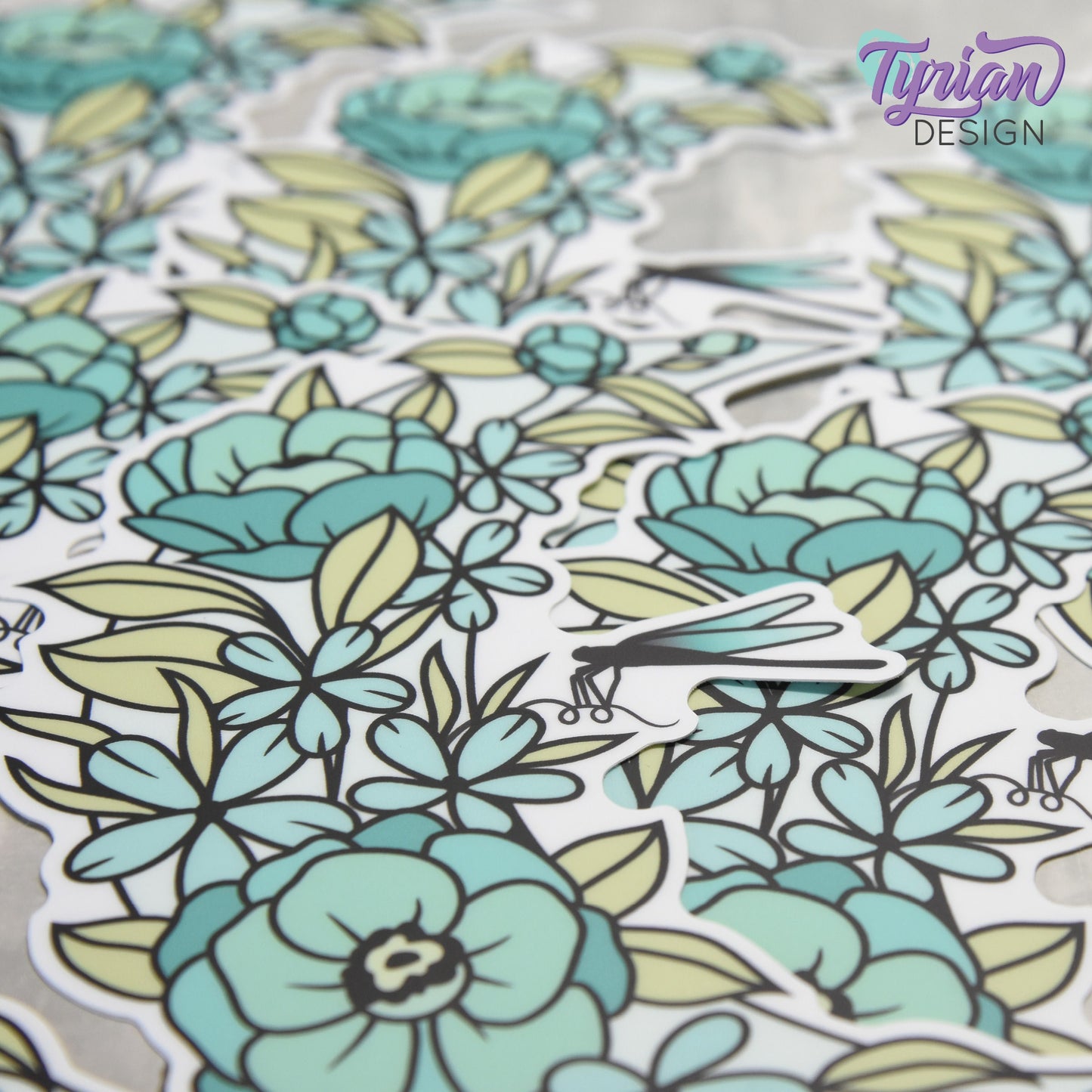 Dragonfly Moon Vinyl Sticker | High quality weather proof vinyl | 3 x 2.75" | Flower Moon | Pastel sticker | Dragonfly in flowers