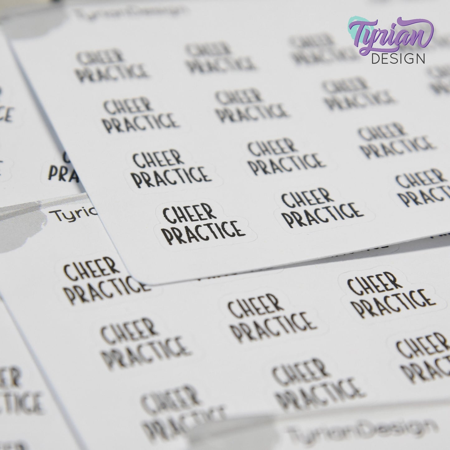 Tiny Cheer Practice Stickers | 16 Stickers | .6 x .48" each | Font: Charley