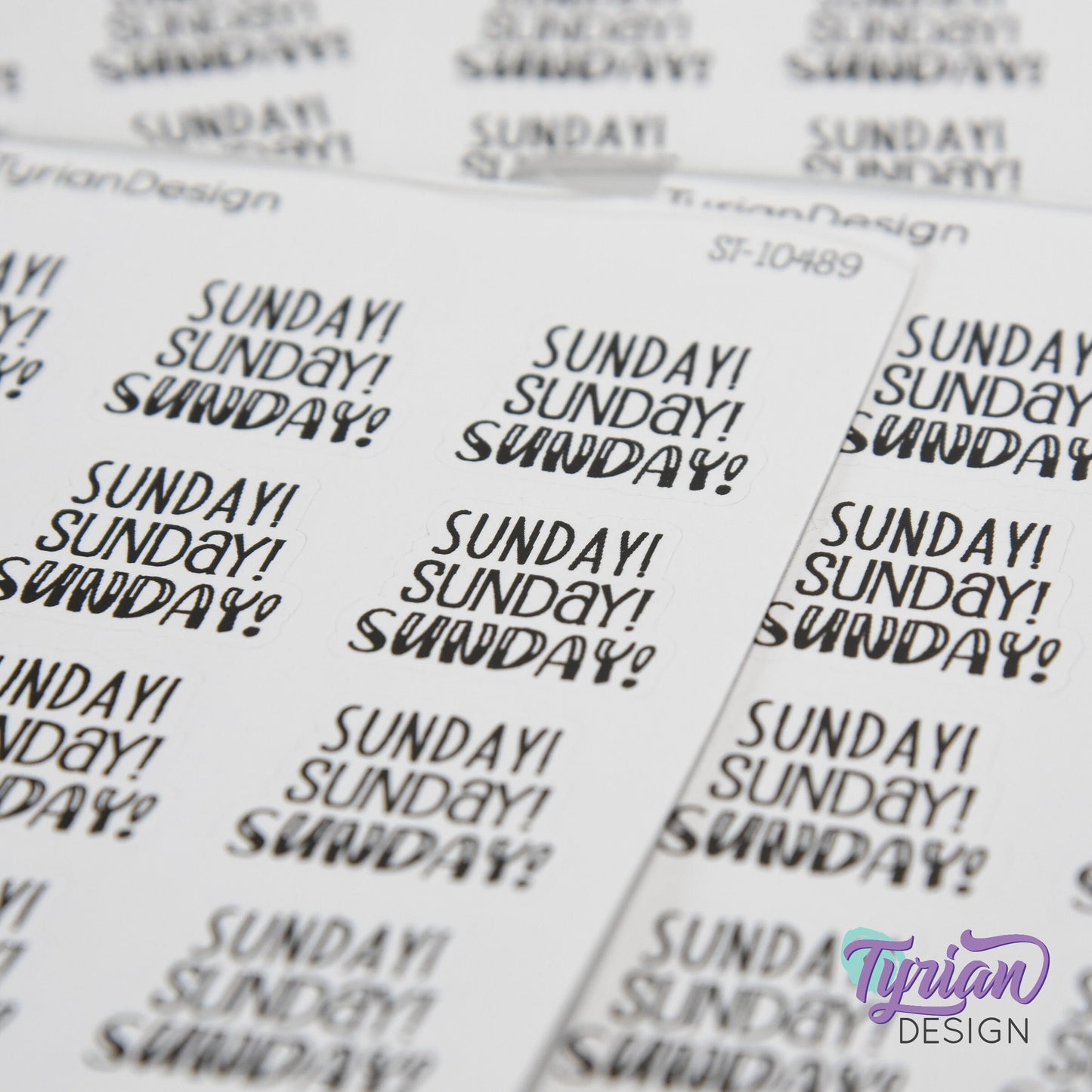 Sunday! Sunday! Sunday! Stickers | Journal Sticker | Life Sticker | 12 Stickers | .96" x .8" Each | 3.5 x 4.5" Sheet | Charley, Emm& HB Font