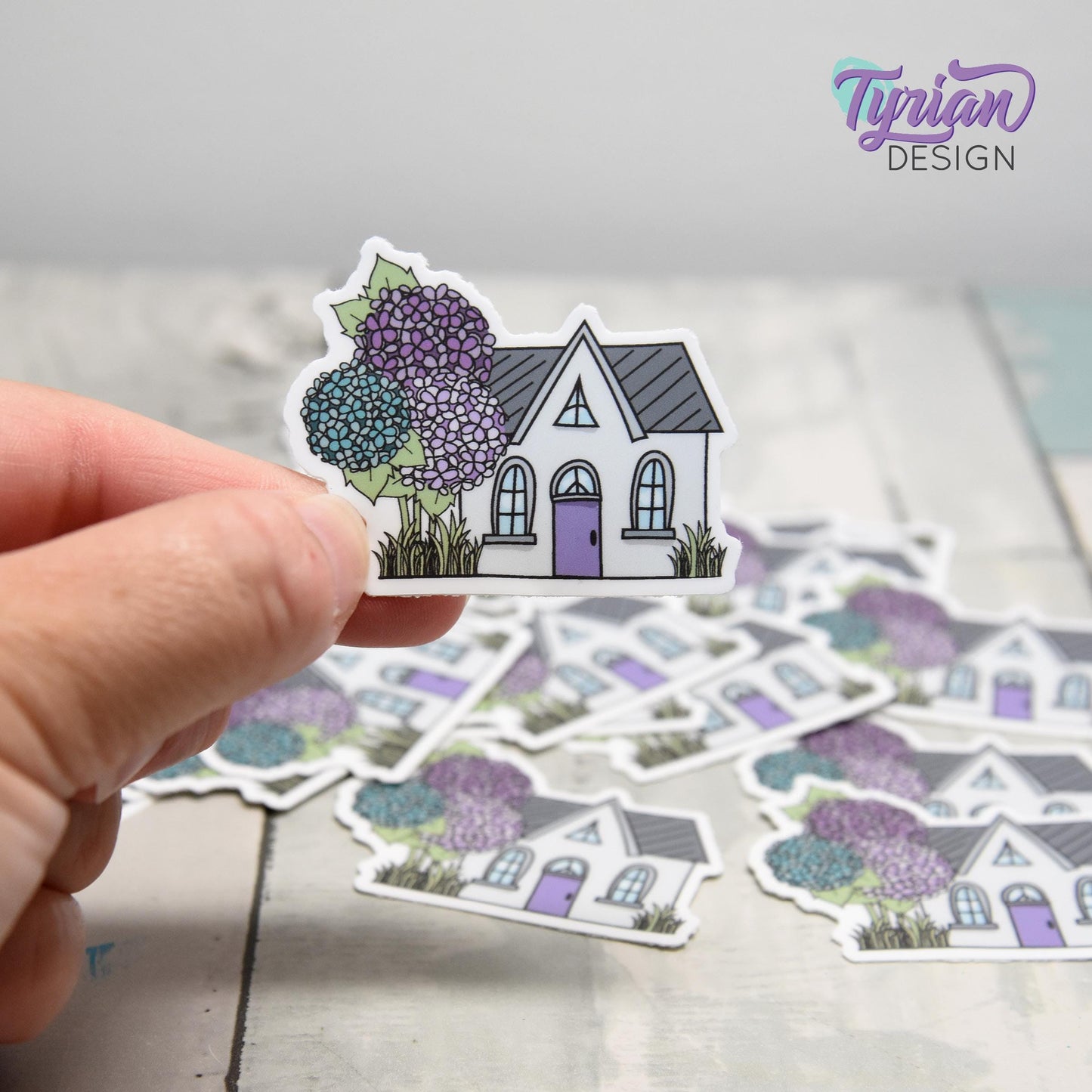 Hydrangea House Vinyl Sticker | High quality weather proof vinyl | 2"x 1.6" | House Sticker| Little House sticker | Tumbler Sticker