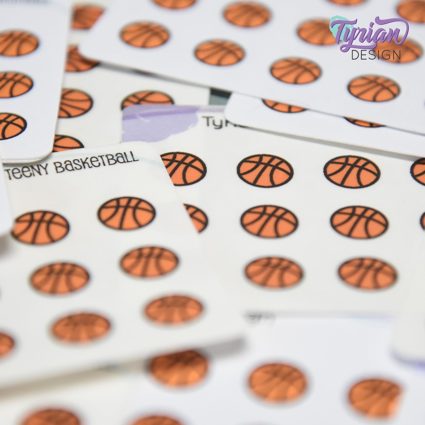 Basketball Stickers | Tiny Basketball stickers | Mini sheet | 18 stickers | .45 x .45" each | Basketball icon | White or Clear Matte