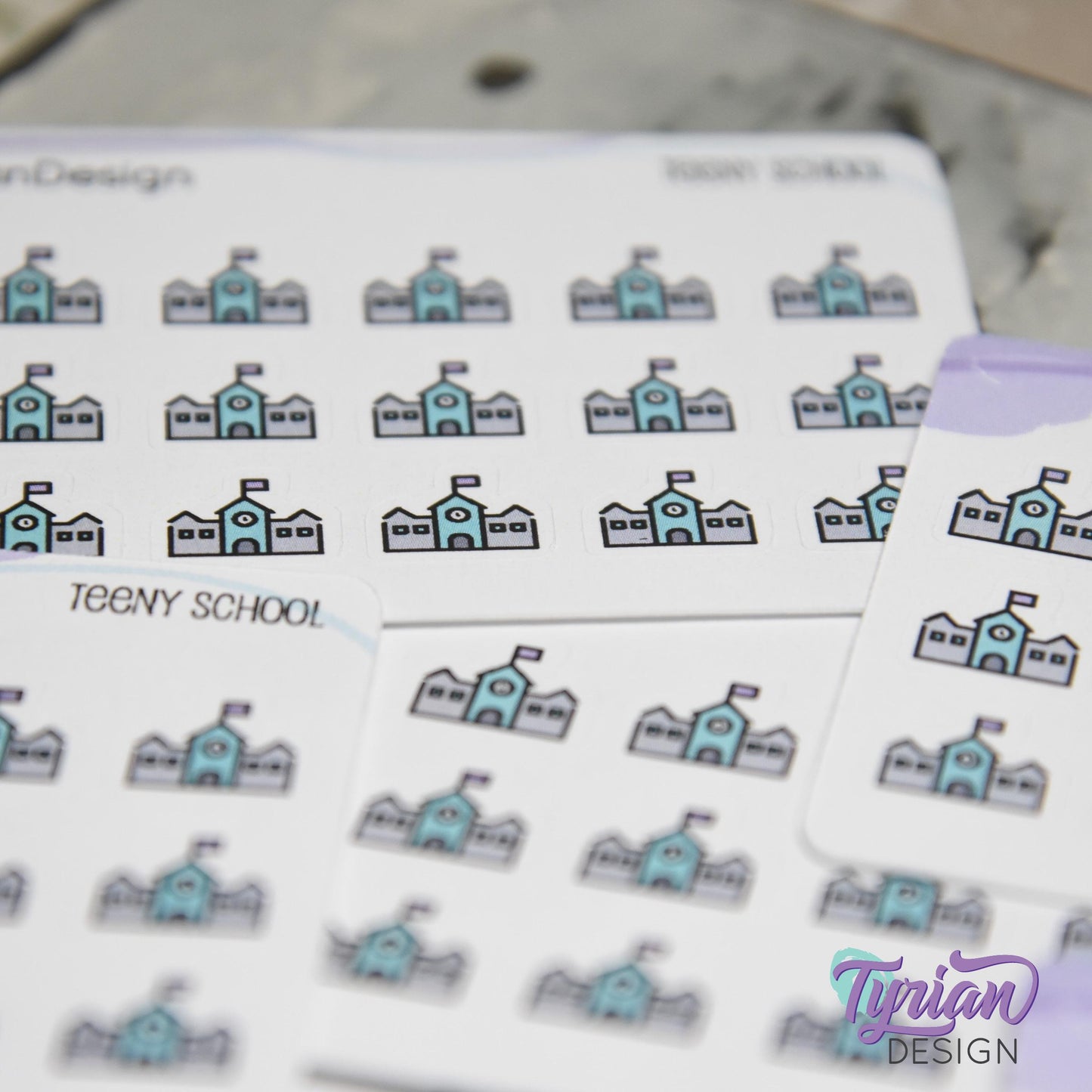 School Stickers | Tiny School | Mini Sheet | 18 stickers | .48 x .43" each | School Building icon sticker | White or Clear Matte