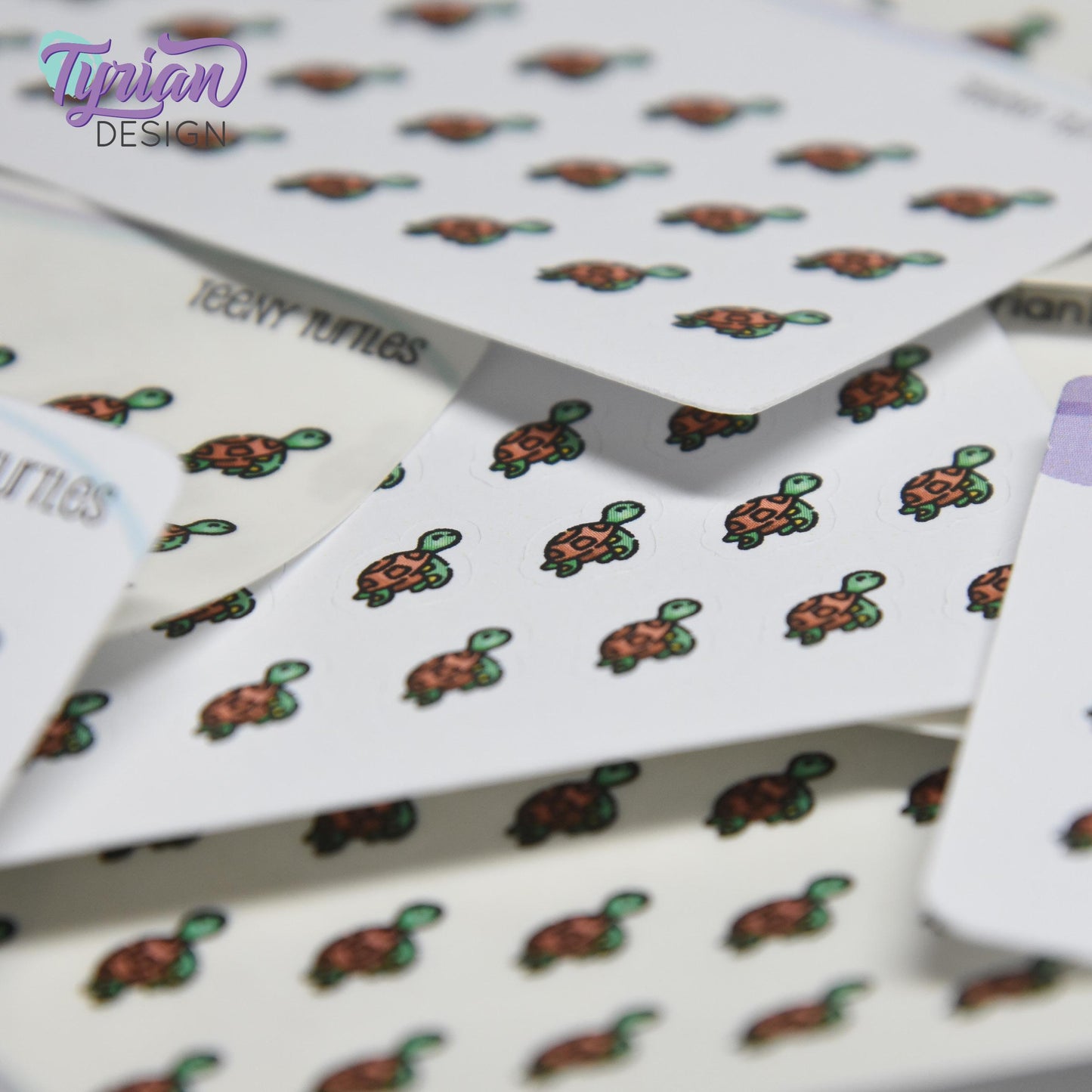 Turtle Stickers | Tiny Sea Turtle stickers | Mini sheet | 21 stickers | .4 x .4" each | Swimming Turtle icon | White or Clear Matte