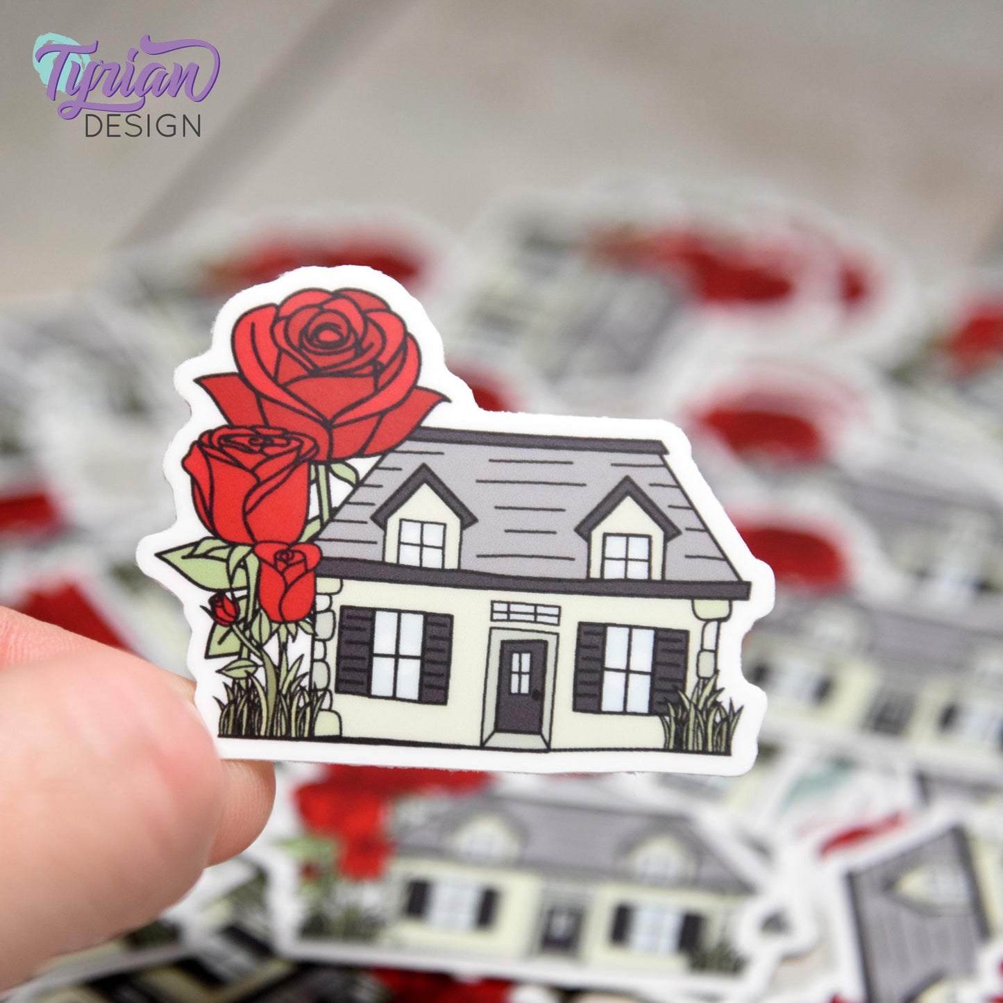 Rose House Vinyl Sticker | Waterproof & Weatherproof | 2" x 1.5" | Durable Die-Cut Sticker for Journals, Tumblers and More
