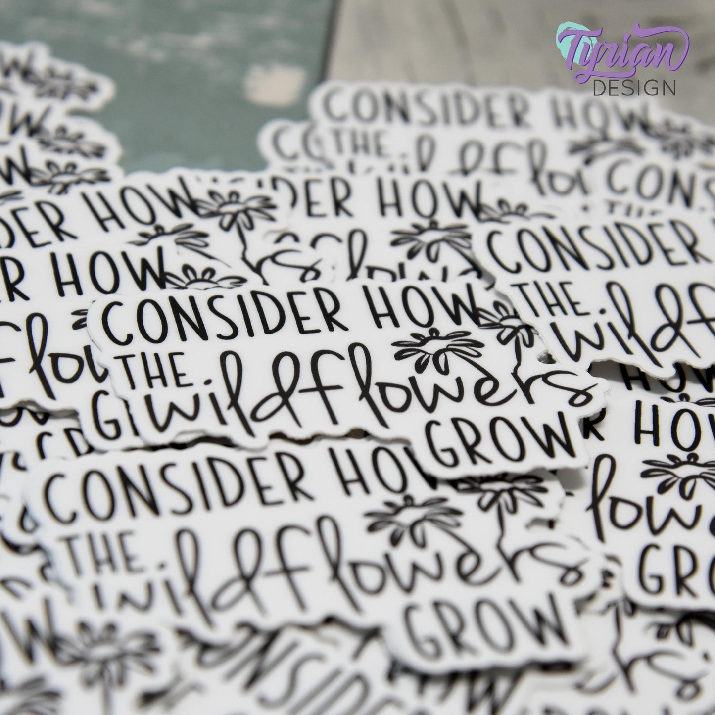 Consider How the Wildflowers Grow Vinyl Sticker | Bible Sticker | Wildflower Sticker | High quality weather proof vinyl | 2.5x 1.7 in