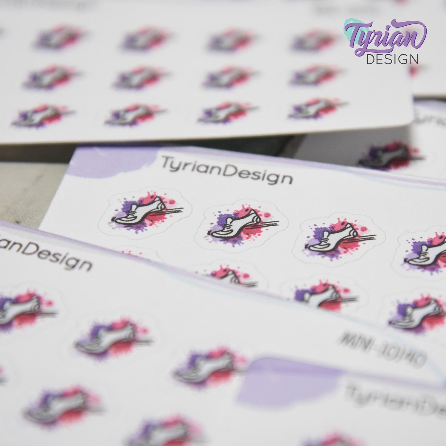 Running Stickers | Mini Sheet of Walking Shoe | 15 Stickers | .5 x .5" each | 3.375" x 2.125" Mini Sheet | White or Clear Matte