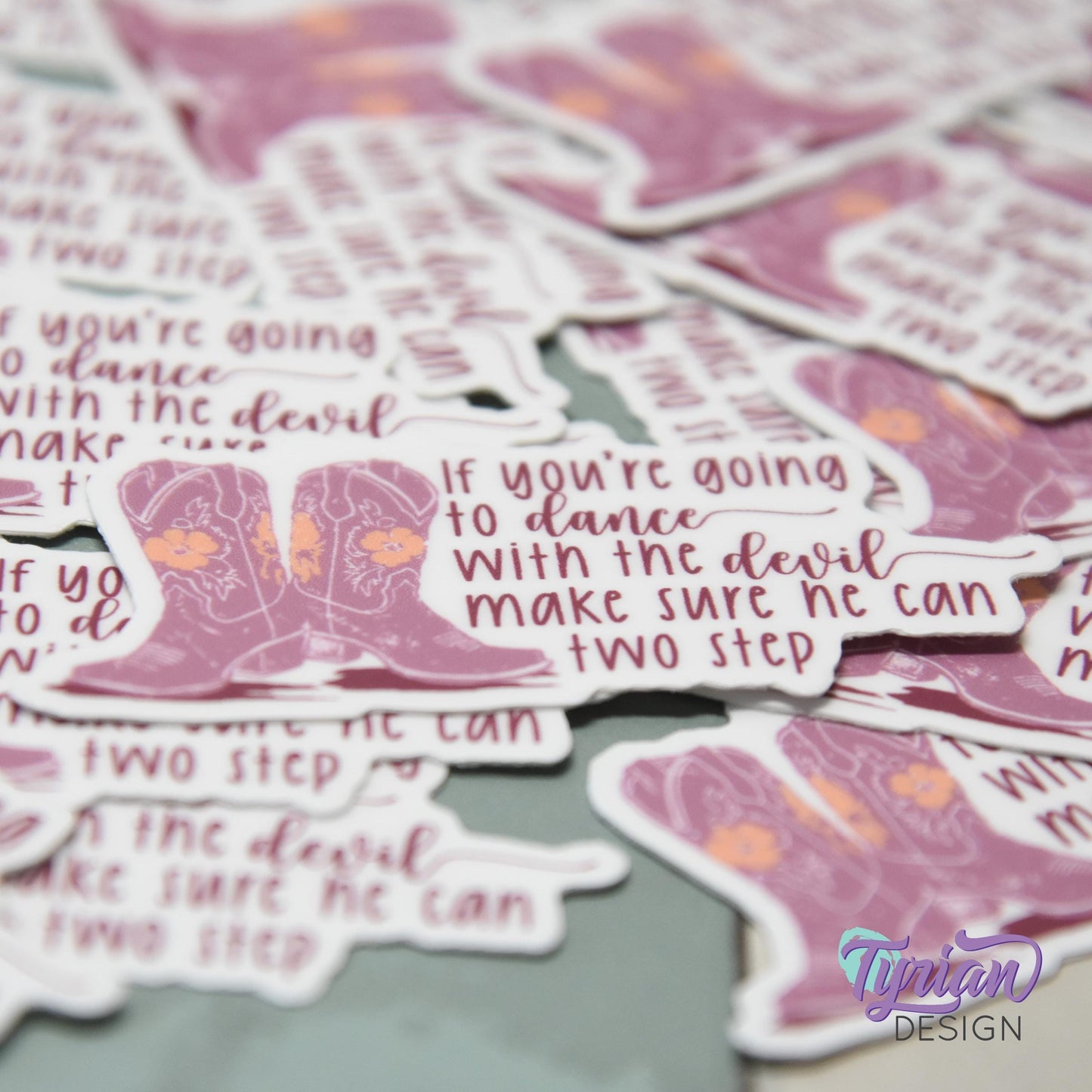 Dance with the Devil Vinyl Sticker | Cowboy Boots Sticker | Two Step | High quality weather proof vinyl | 2.5x1.2 inches