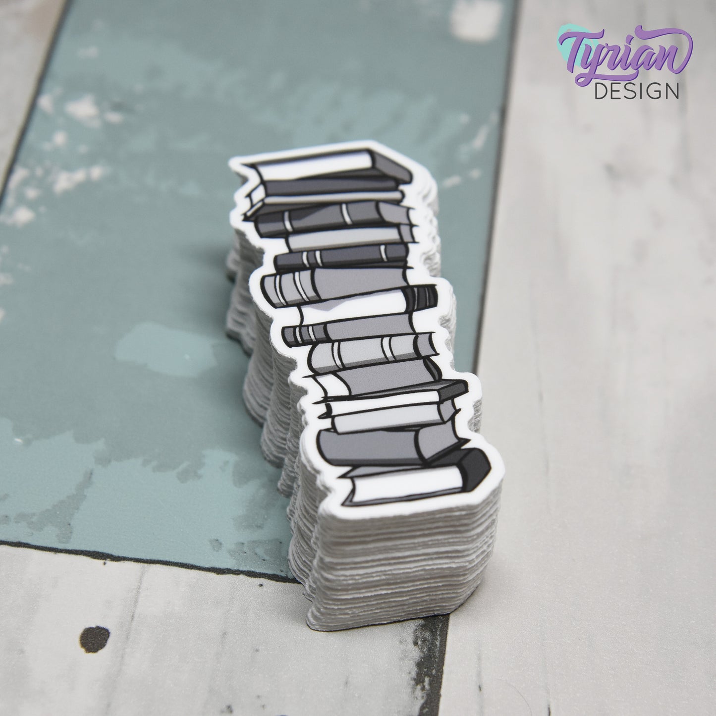 Book Stack Vinyl Sticker | Black & White | 1.25x3 inches