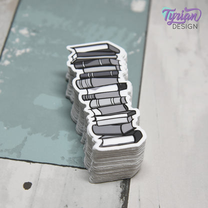 Book Stack Vinyl Sticker | Black & White | 1.25x3 inches