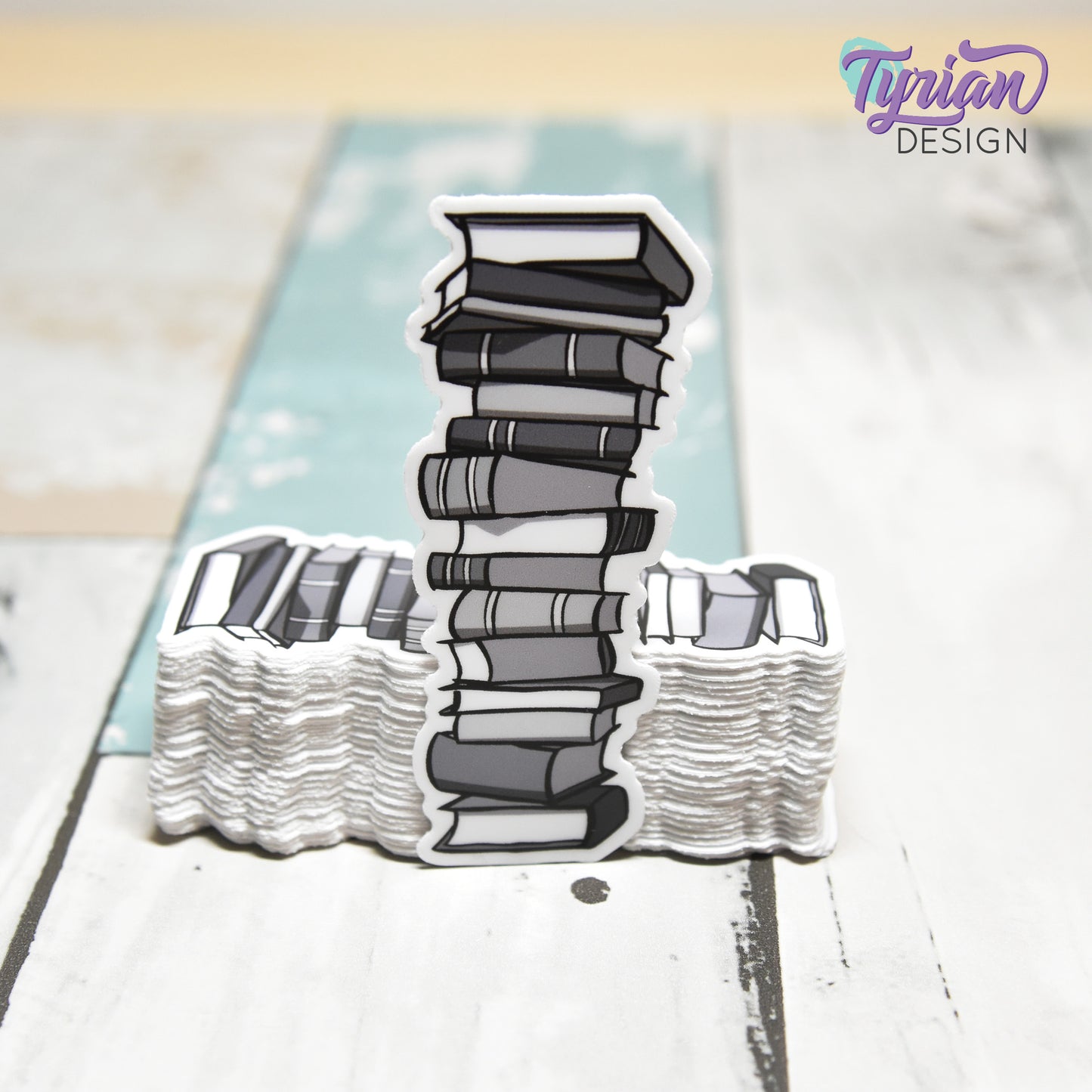 Book Stack Vinyl Sticker | Black & White | 1.25x3 inches