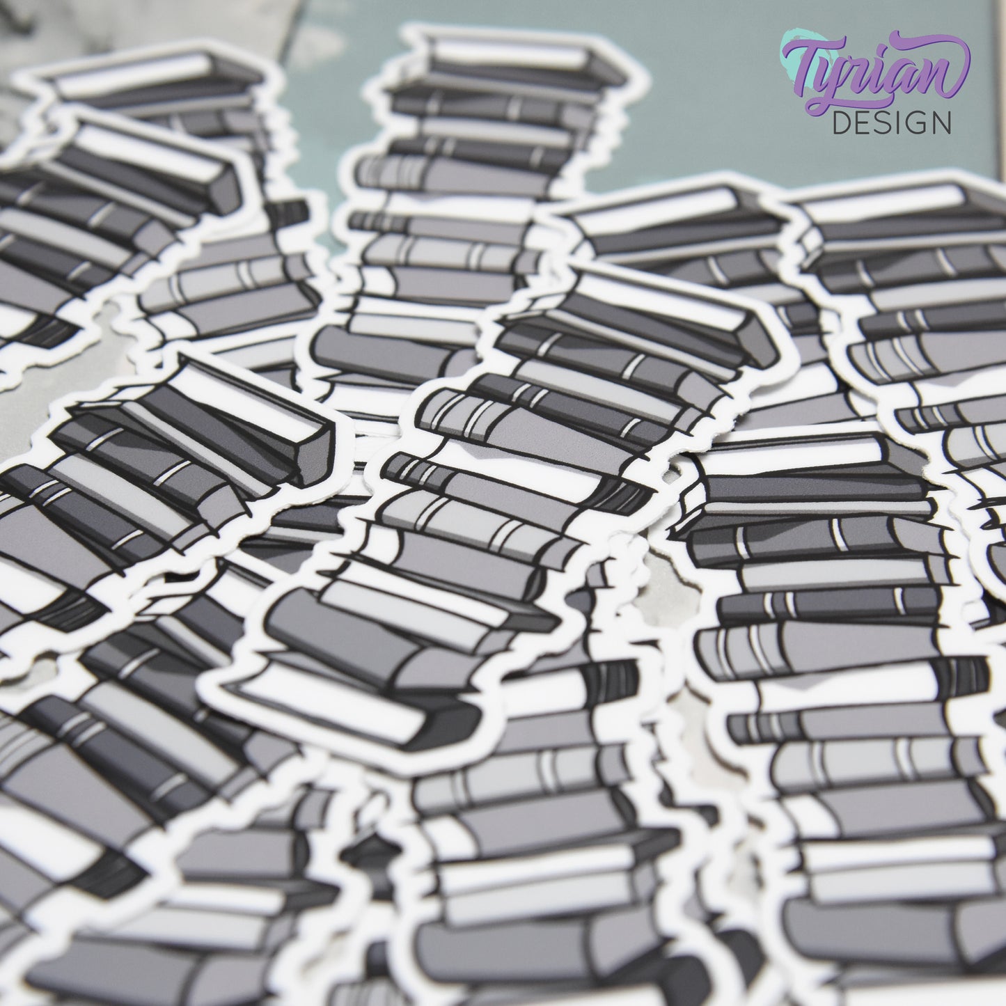 Book Stack Vinyl Sticker | Black & White | 1.25x3 inches