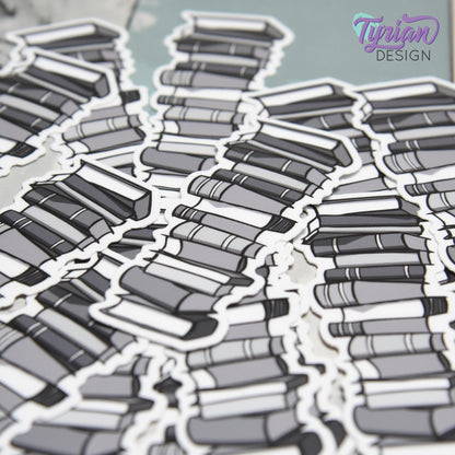 Book Stack Vinyl Sticker | Black & White | 1.25x3 inches