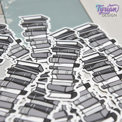 Book Stack Vinyl Sticker | Black & White | 1.25x3 inches