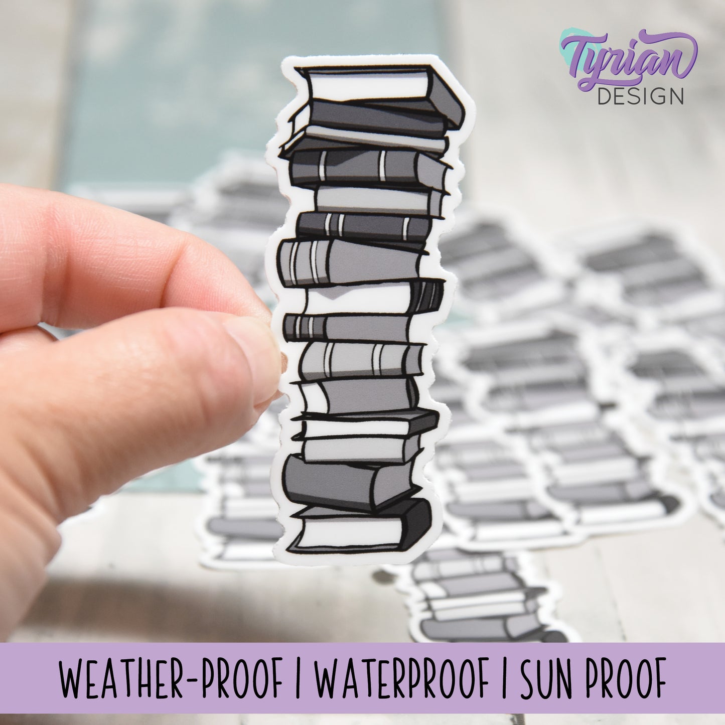 Book Stack Vinyl Sticker | Black & White | 1.25x3 inches