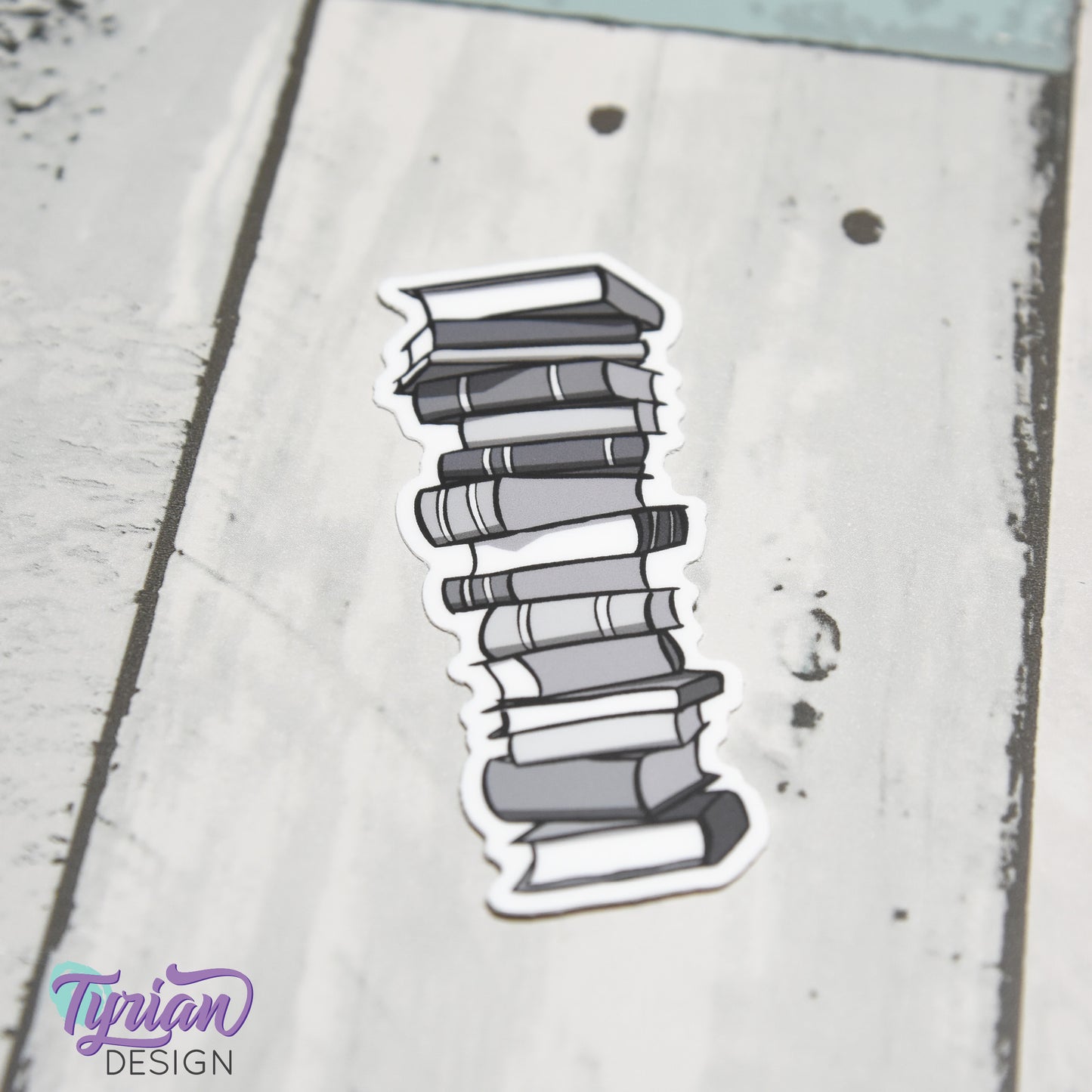 Book Stack Vinyl Sticker | Black & White | 1.25x3 inches