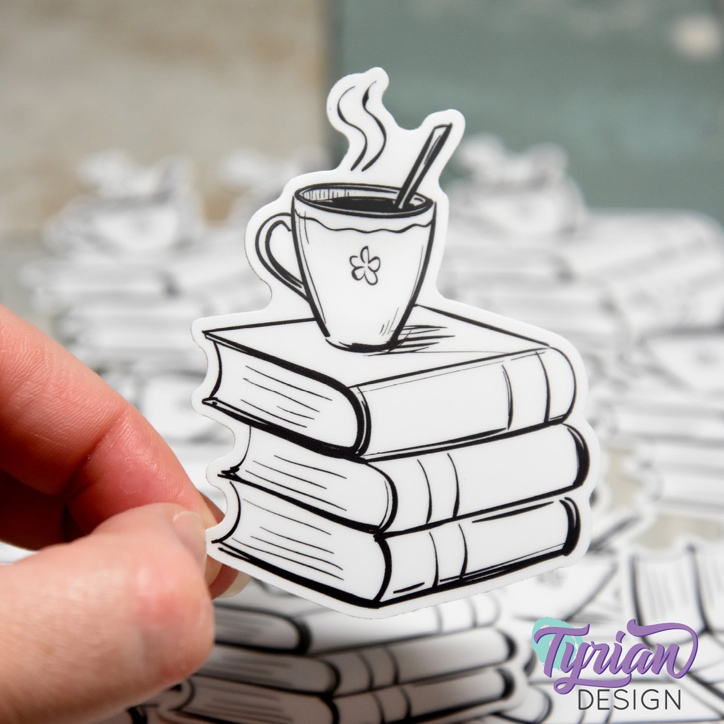 Book Stack with cup Vinyl Sticker | Journal Stack | Coffee or Tea | High quality weather proof vinyl | 2.25x3 inches