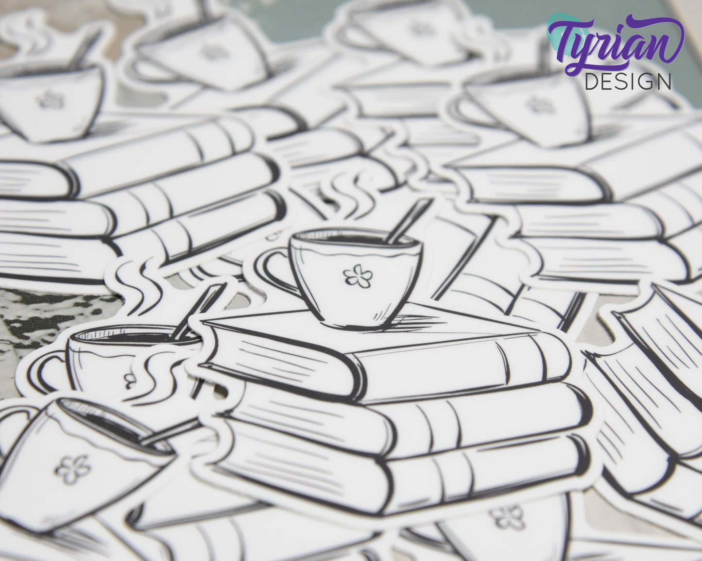 Book Stack with cup Vinyl Sticker | Journal Stack | Coffee or Tea | High quality weather proof vinyl | 2.25x3 inches